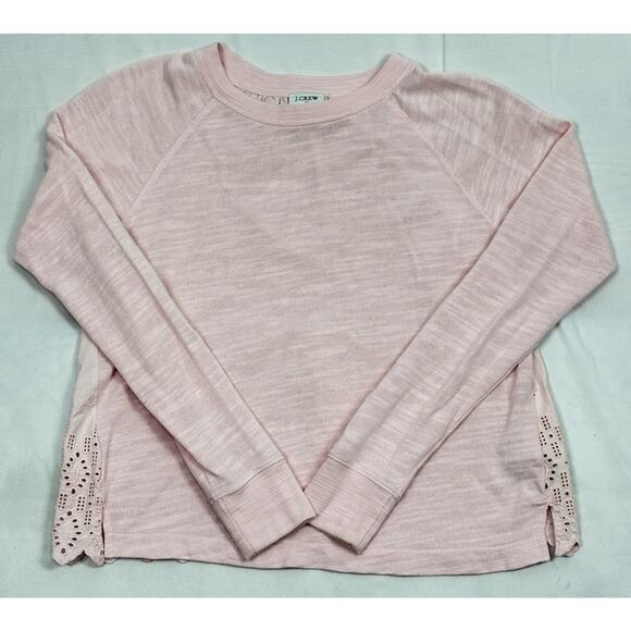 J Crew Women’s XXS Pink Long Sleeve Cotton Sweater Eyelet Lace Back Coquette - Picture 1 of 8